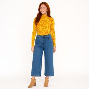 2/$30 ZARA Size S Long Sleeve Floral Print Top Mandarin Gold & Red